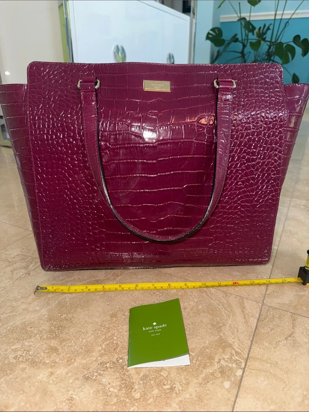 kate spade Croc-Embossed Deep Wine Tote minor scuffing see photos